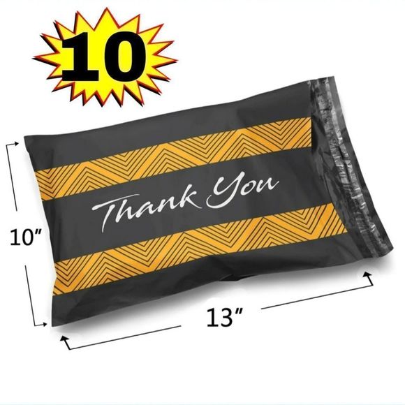 8/$20 Black Thank You Polymailers 10ct 10x13 Poly Mailer Bags Self Seal - Picture 1 of 3